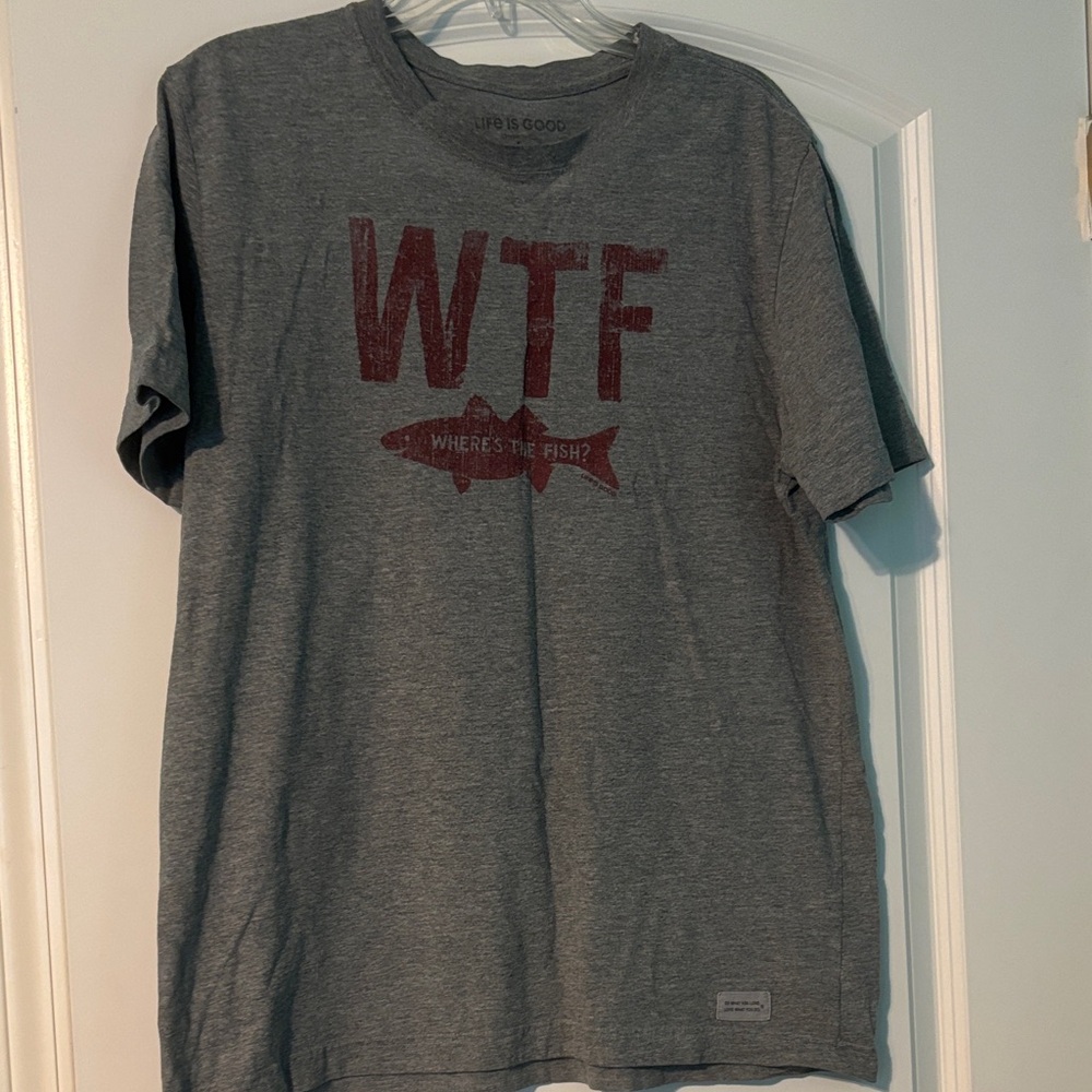 Life Is Good Gray 'Where's The Fish?' Graphic Tee